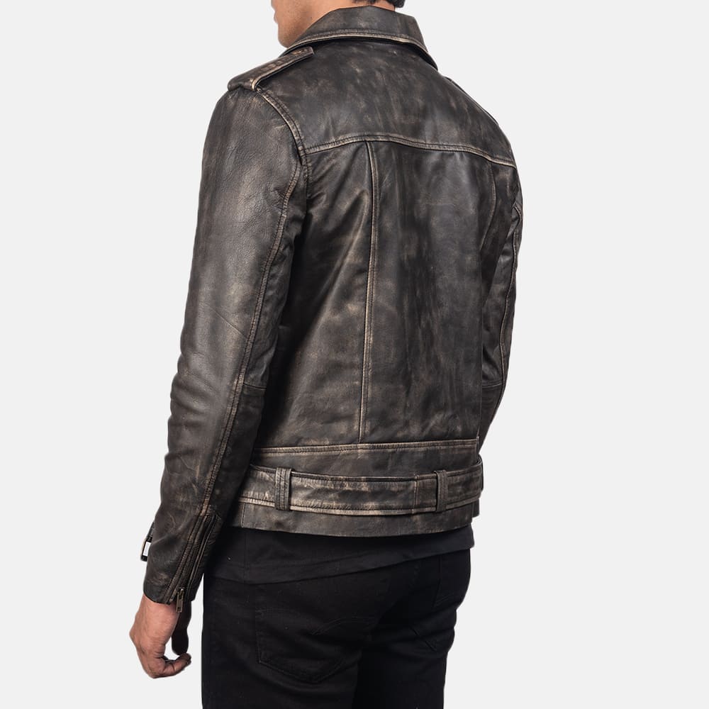 Allaric Alley Distressed Brown Leather Biker Jacket 5