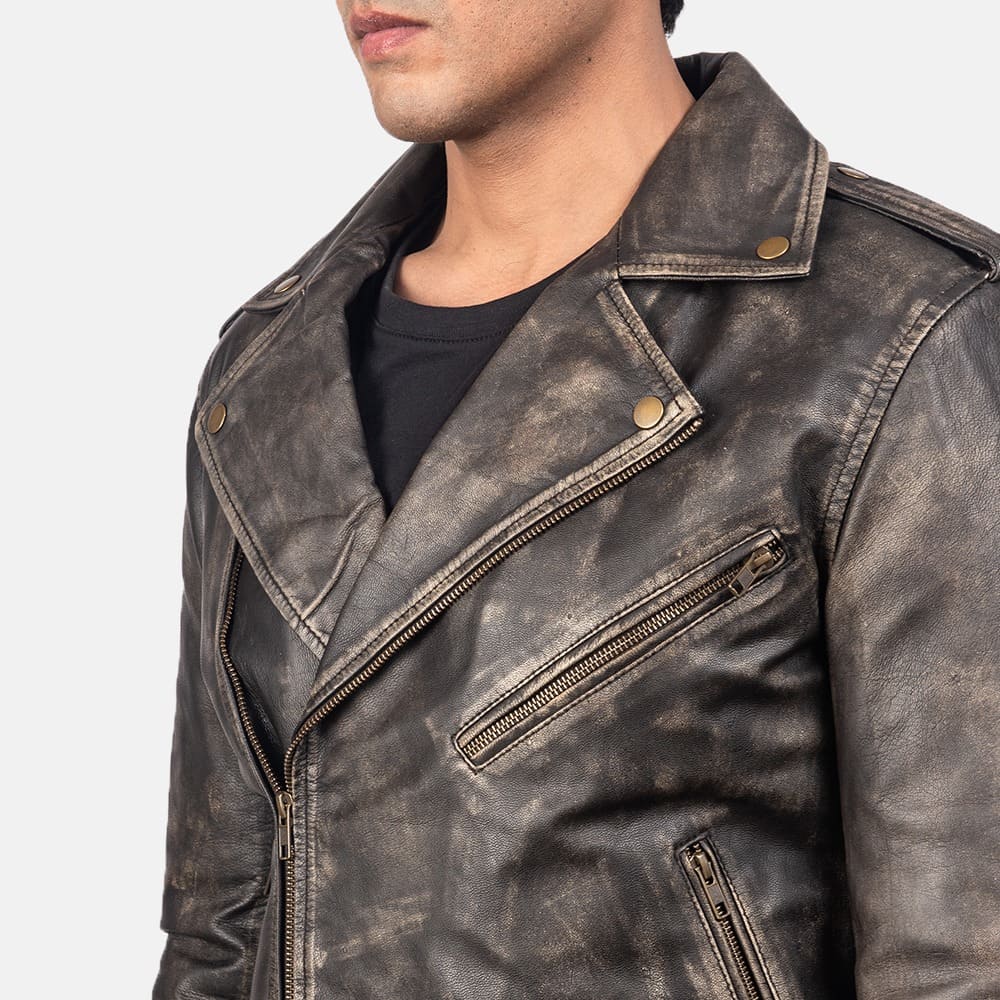 Allaric Alley Distressed Brown Leather Biker Jacket 6