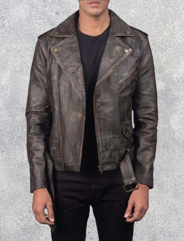 Allaric Alley Distressed Brown Leather Biker Jacket