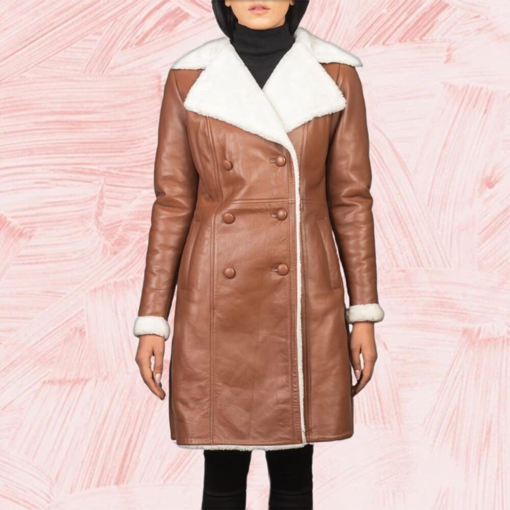 Amie Brown Double Breasted Shearling Coat