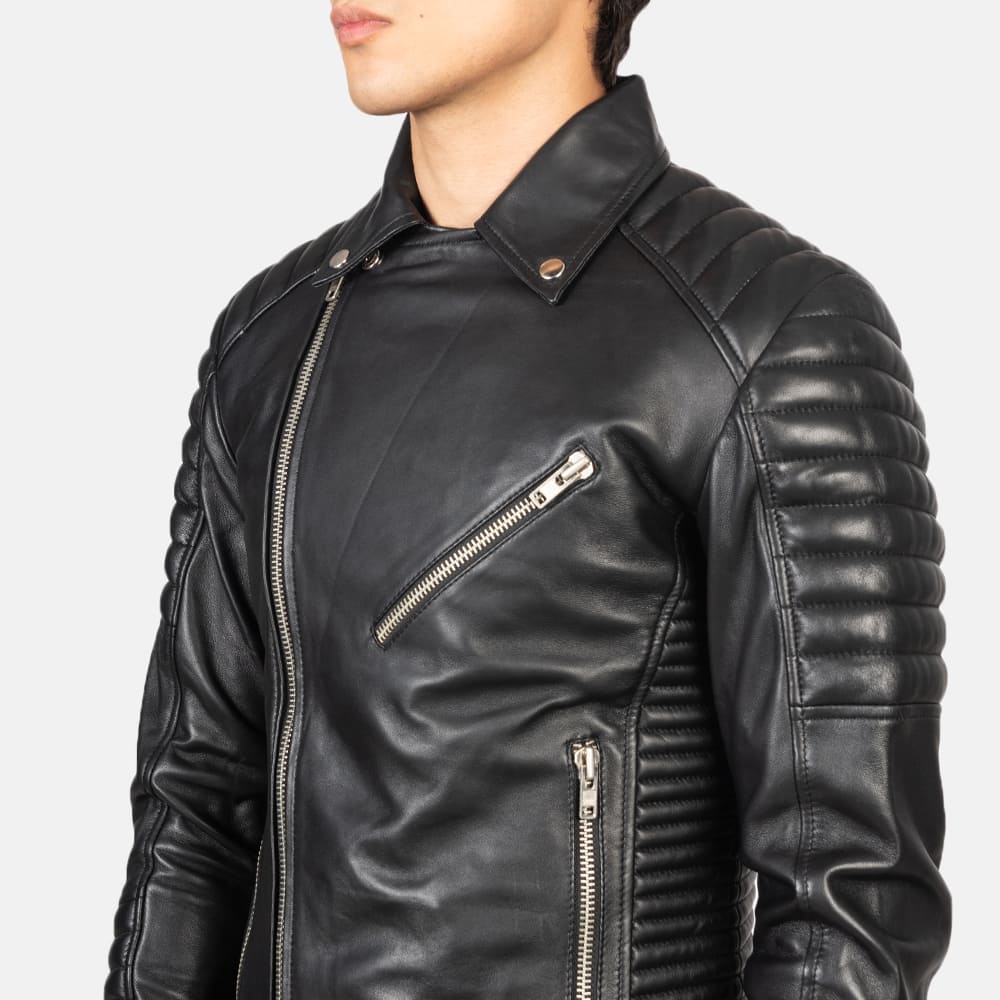 Armand Black Leather Biker Jacket 6