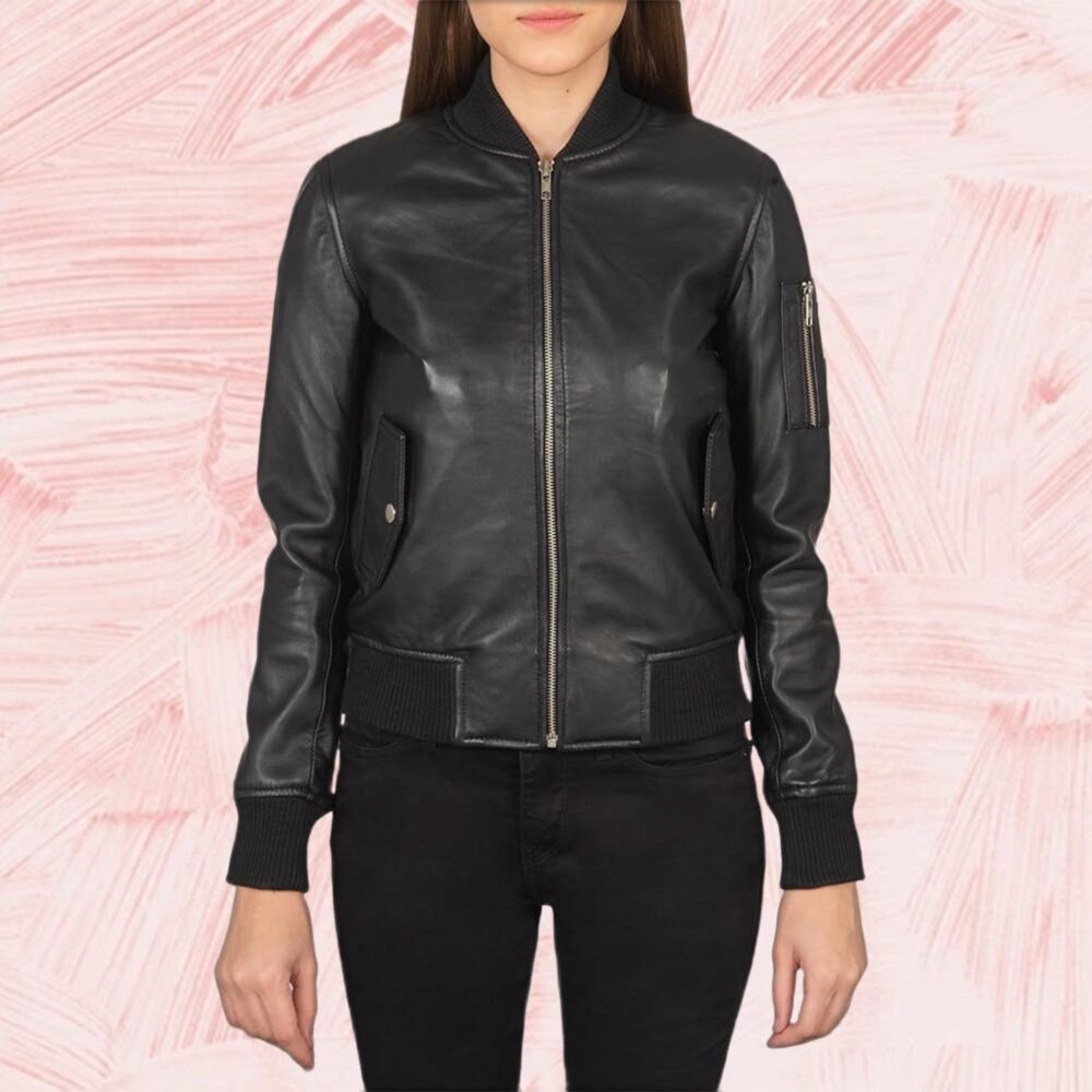 Ava Ma-1 Black Leather Bomber Jacket