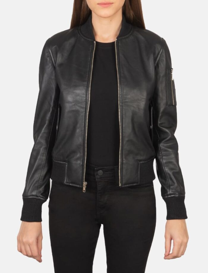 Ava Ma-1 Black Leather Bomber Jacket