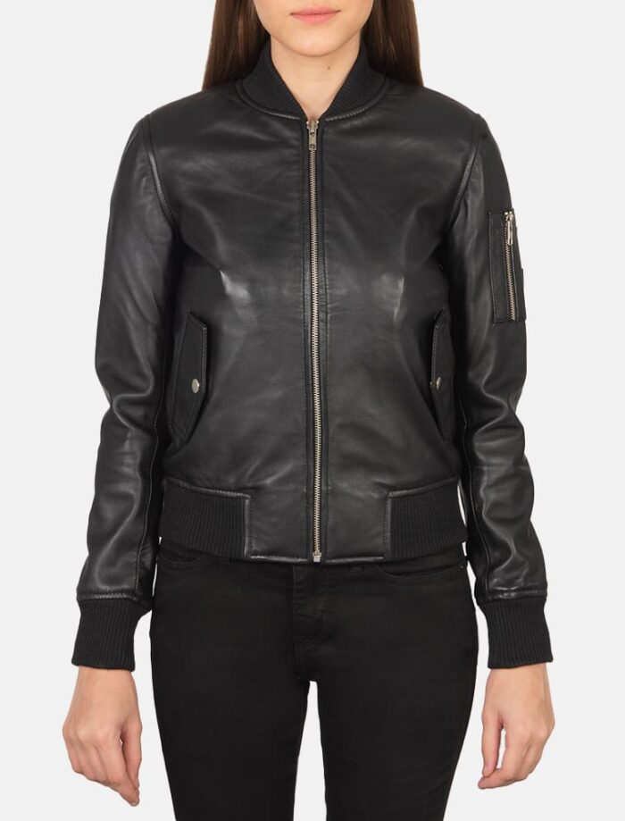 Ava Ma-1 Black Leather Bomber Jacket