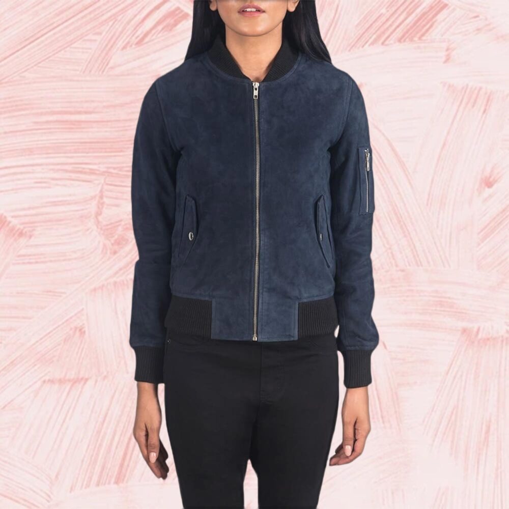 Ava Ma-1 Blue Suede Bomber Jacket