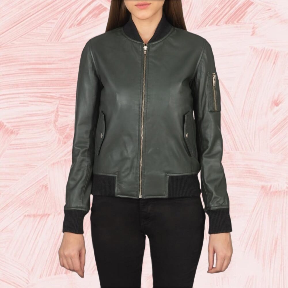 Ava Ma-1 Green Leather Bomber Jacket