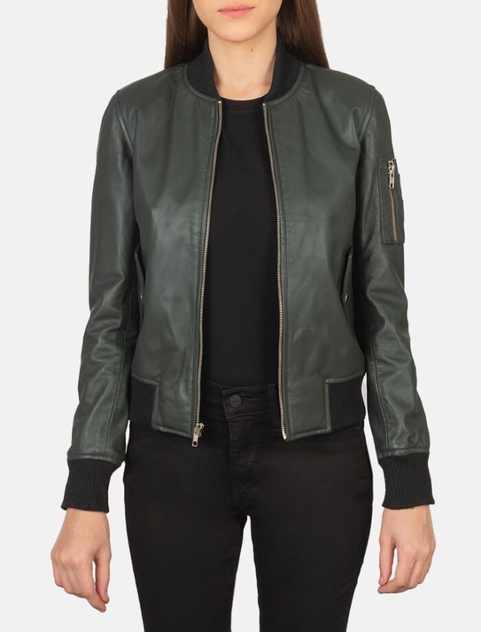 Ava Ma-1 Green Leather Bomber Jacket