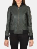 Ava Ma-1 Green Leather Bomber Jacket