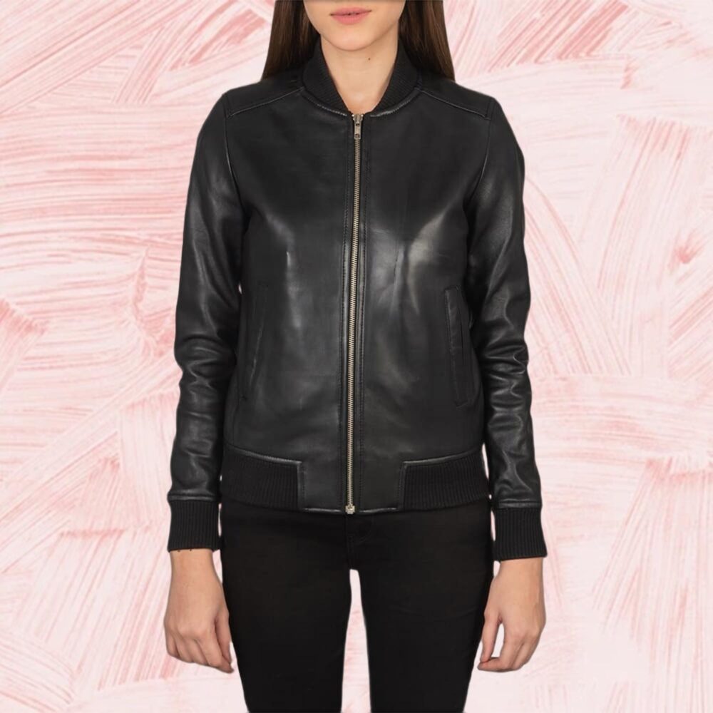 Bliss Black Leather Bomber Jacket