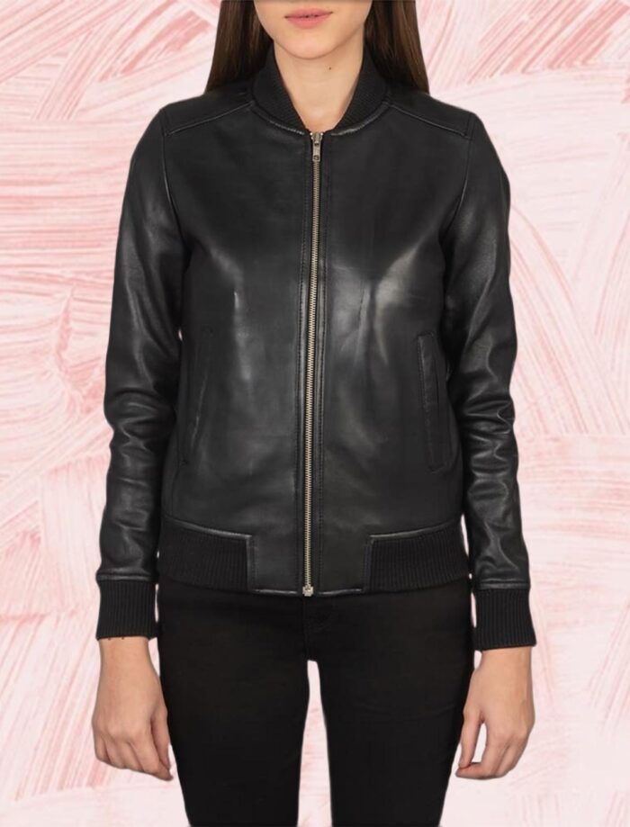 Bliss Black Leather Bomber Jacket