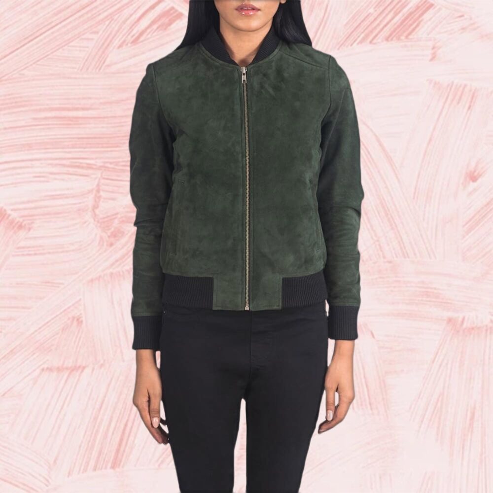 Bliss Green Suede Bomber Jacket