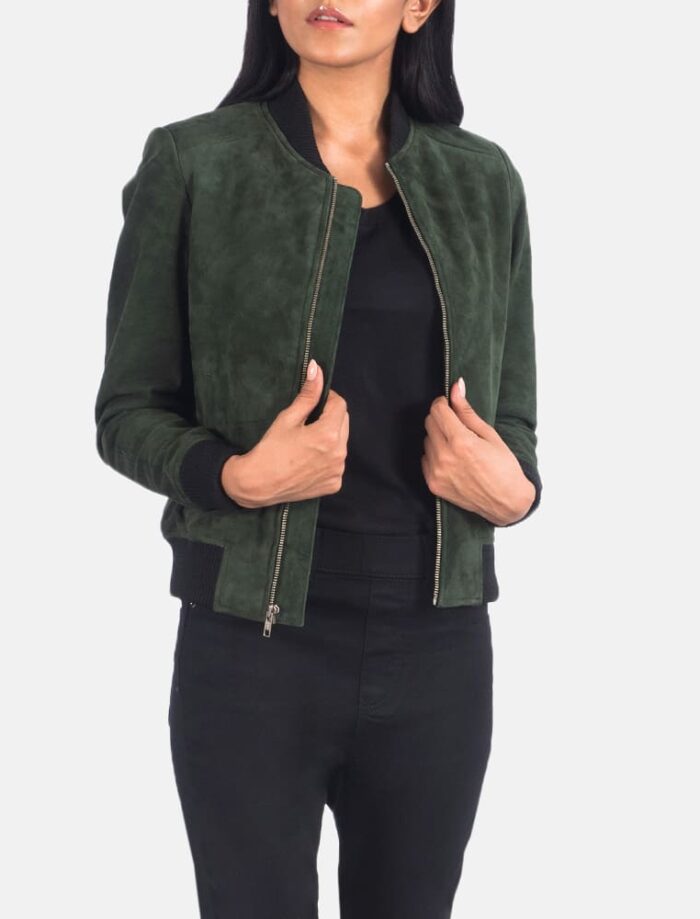 Bliss Green Suede Bomber Jacket