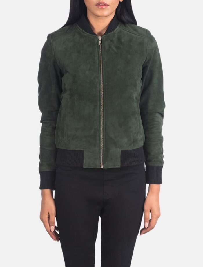 Bliss Green Suede Bomber Jacket