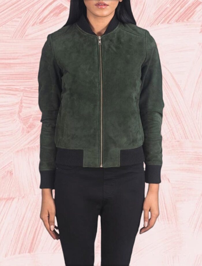 Bliss Green Suede Bomber Jacket