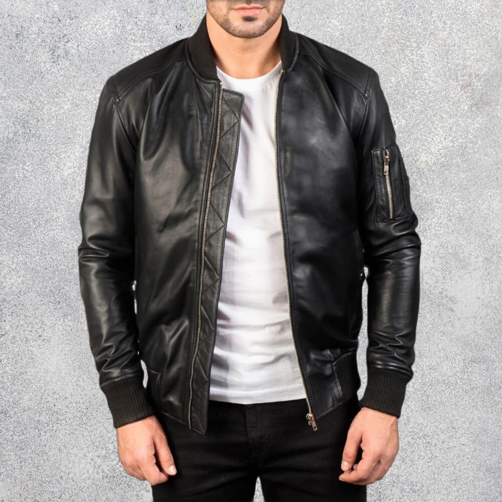 Bomia Ma-1 Black Leather Bomber Jacket