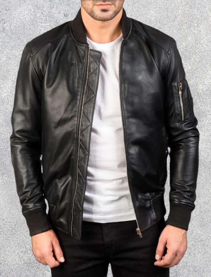 Bomia Ma-1 Black Leather Bomber Jacket