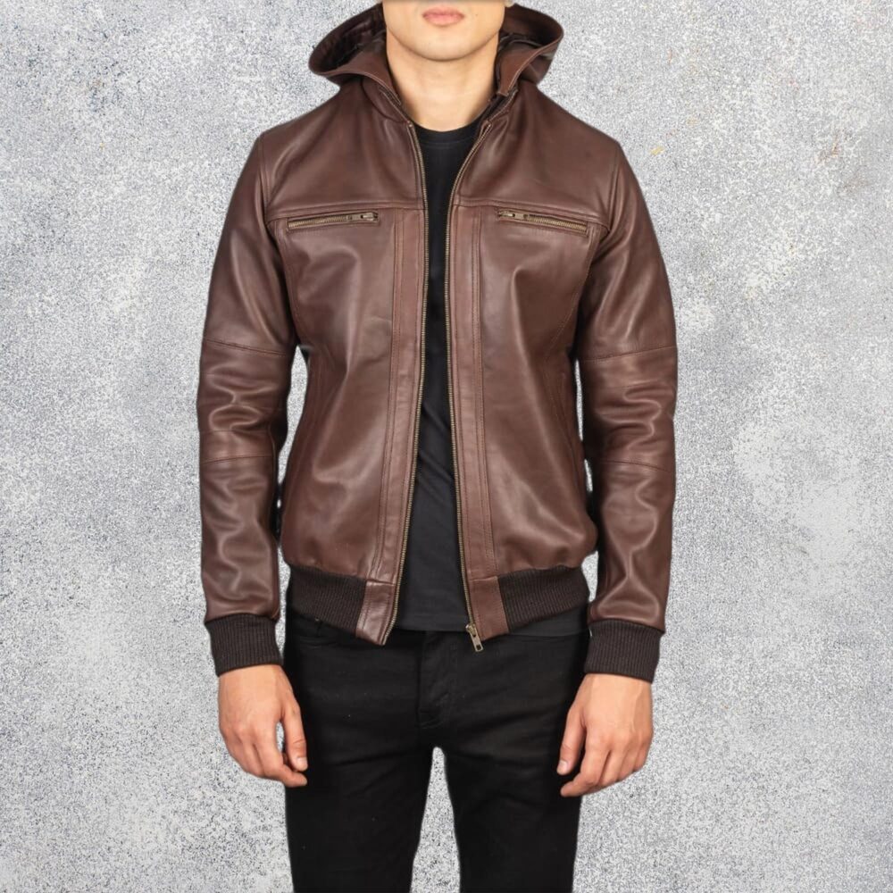 Bouncer Biz Brown Leather Bomber Jacket