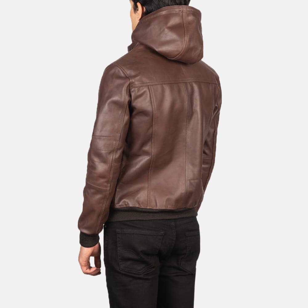 Bouncer Biz Brown Leather Bomber Jacket 5