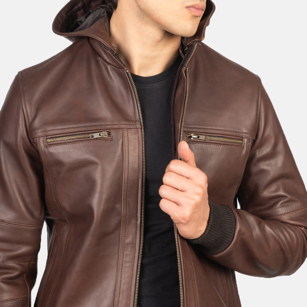 Bouncer Biz Brown Leather Bomber Jacket 6