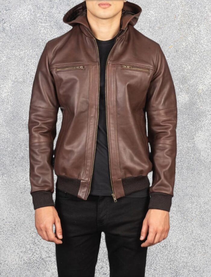 Bouncer Biz Brown Leather Bomber Jacket