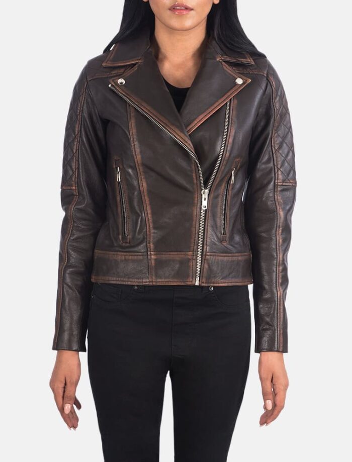 Carolyn Quilted Vintage Brown Biker Jacket