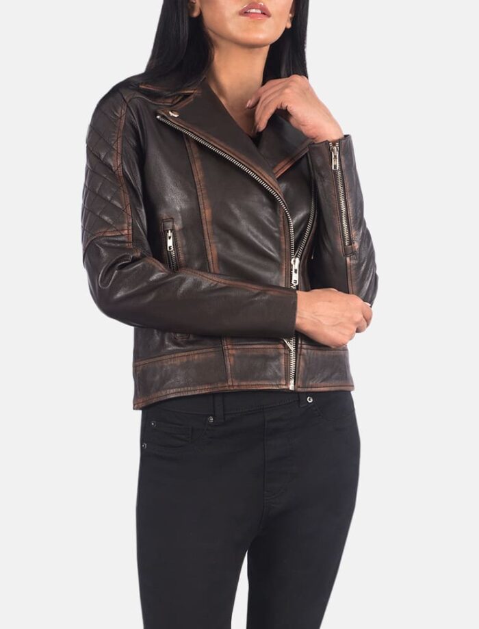 Carolyn Quilted Vintage Brown Biker Jacket