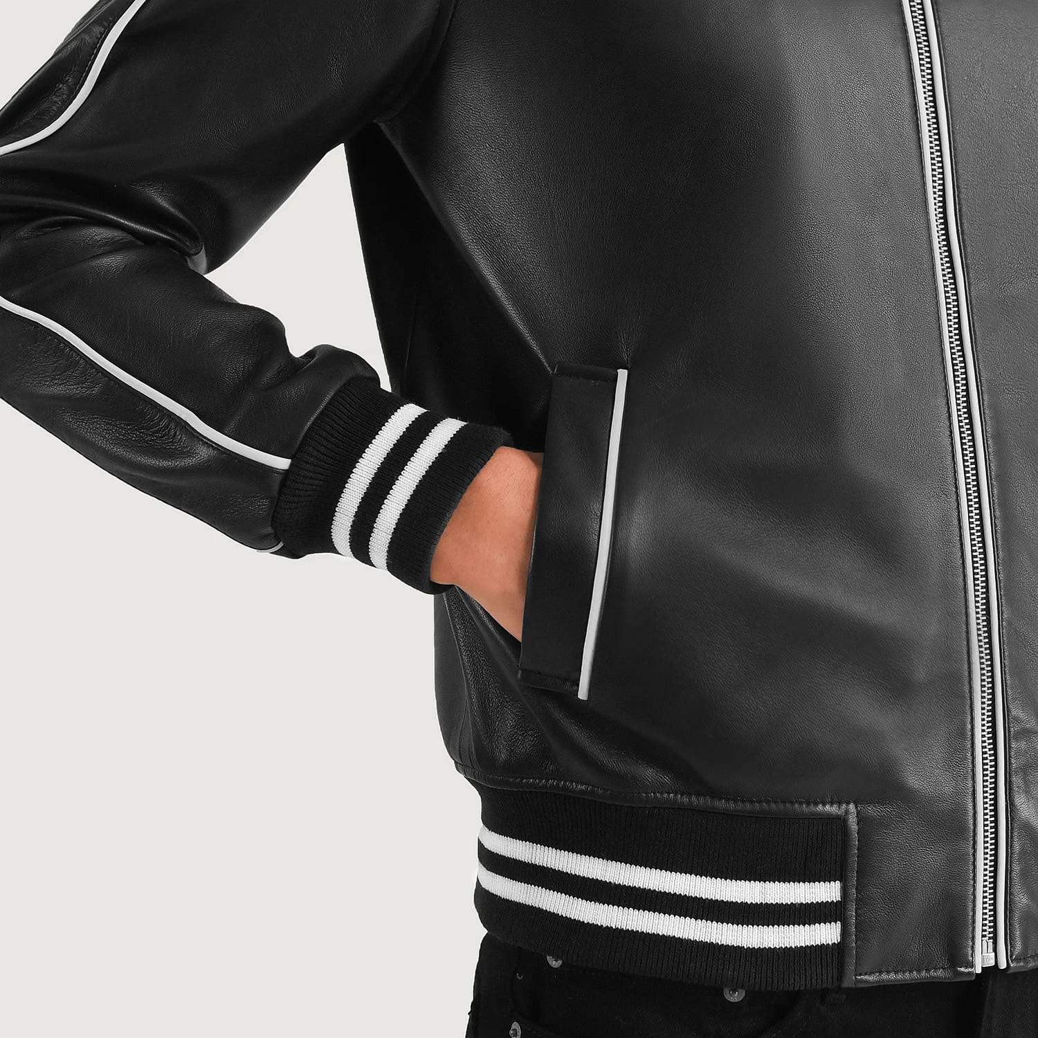 Cooper Black Leather Varsity Jacket 6