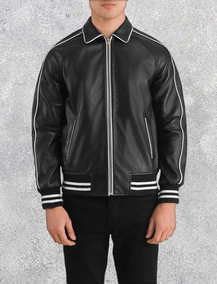 Cooper Black Leather Varsity Jacket