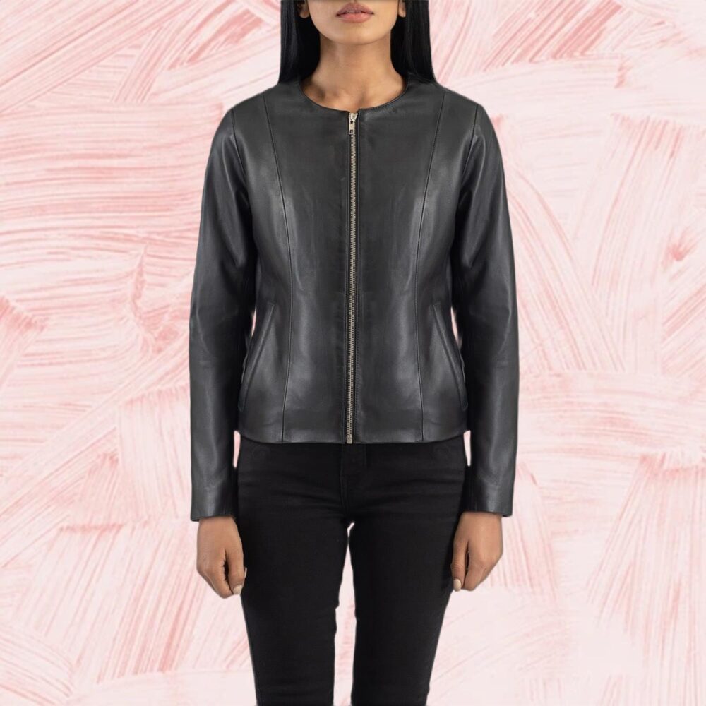 Elixir Black Collarless Leather Jacket