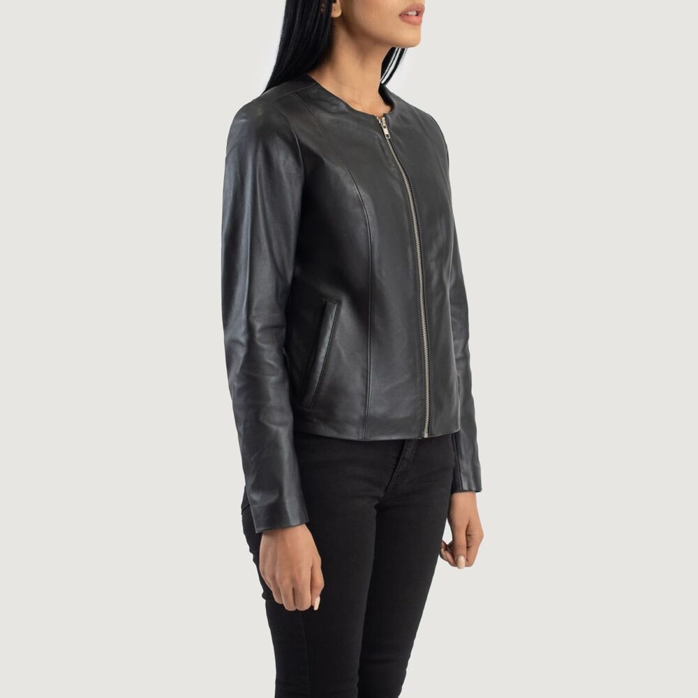 Elixir Black Collarless Leather Jacket