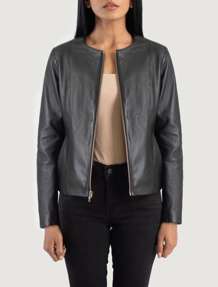 Elixir Black Collarless Leather Jacket