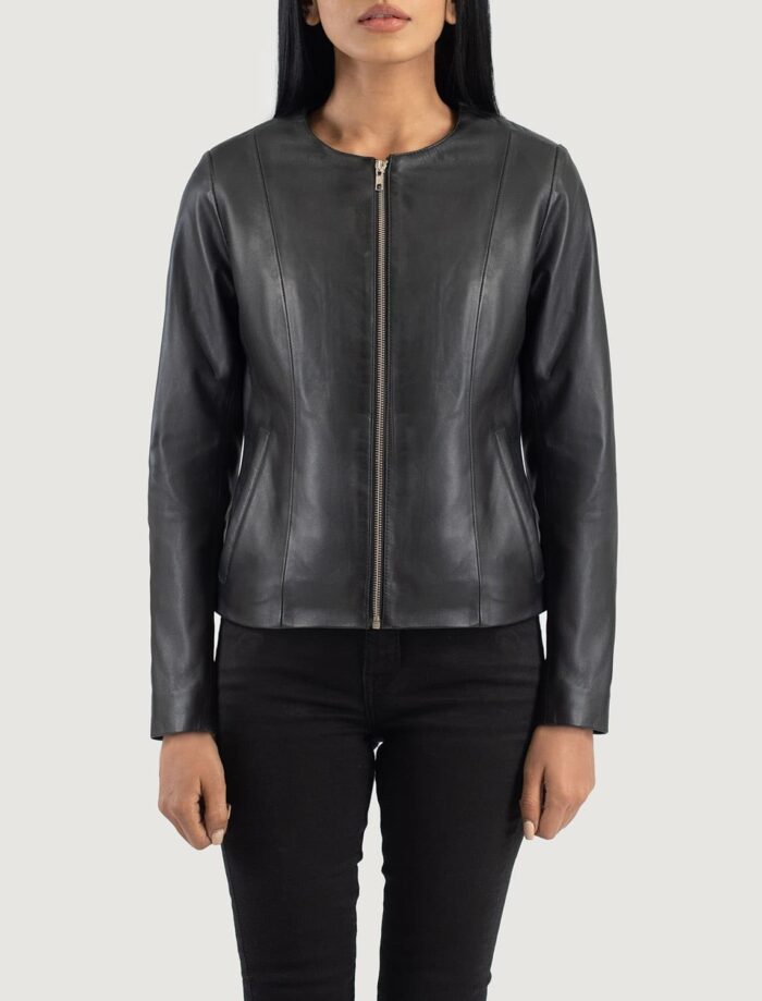 Elixir Black Collarless Leather Jacket