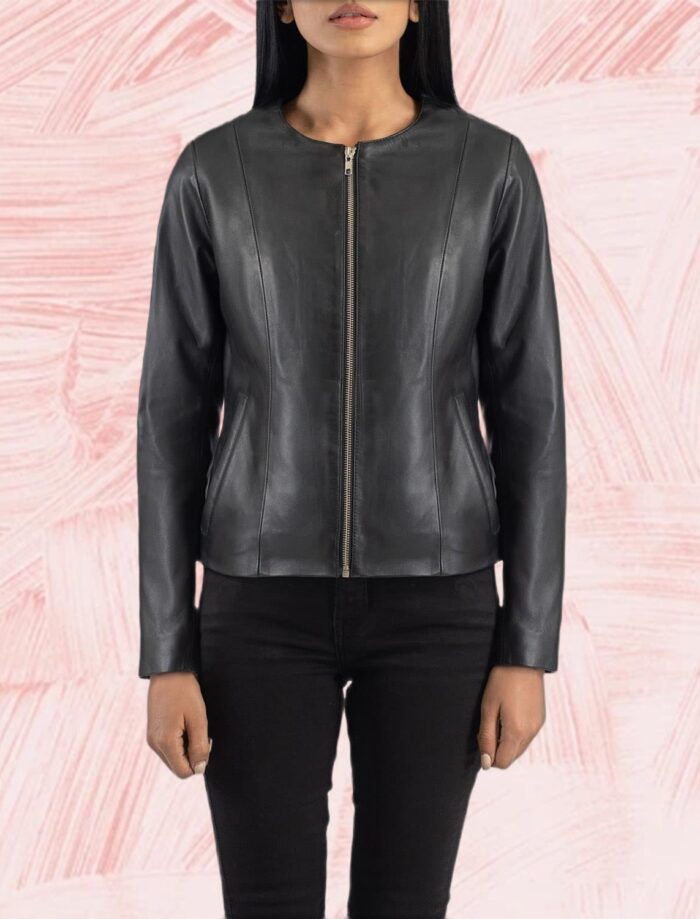 Elixir Black Collarless Leather Jacket
