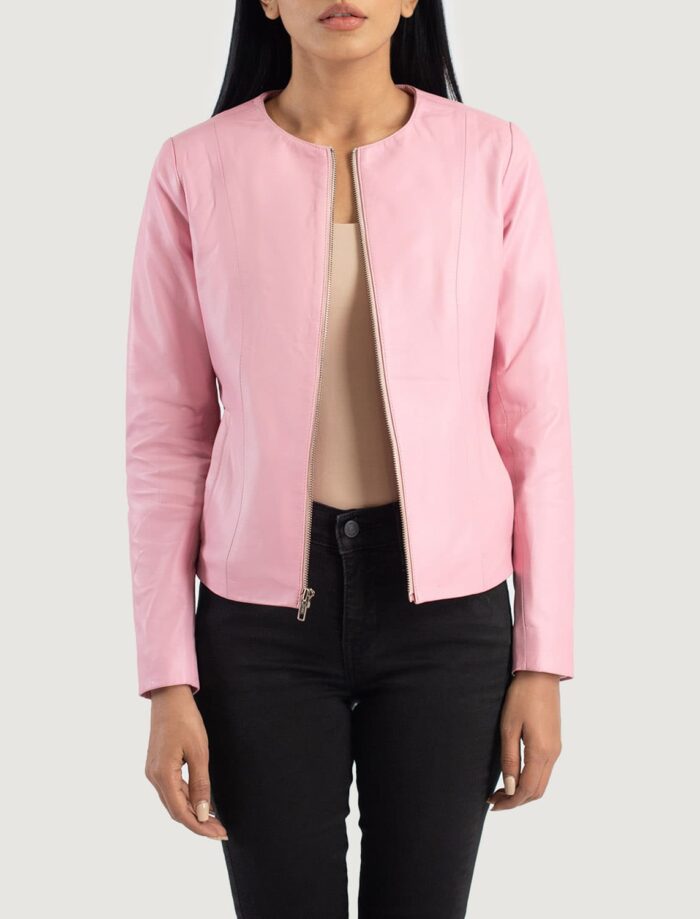 Elixir Pink Collarless Leather Jacket