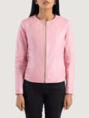 Elixir Pink Collarless Leather Jacket