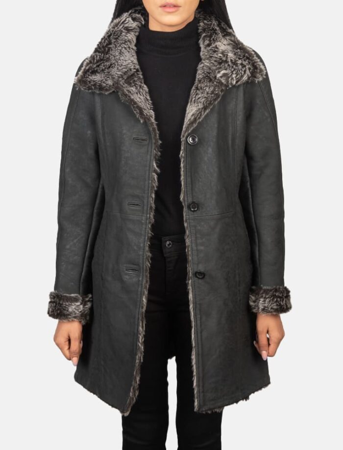 Erica Shearling Black Leather Coat