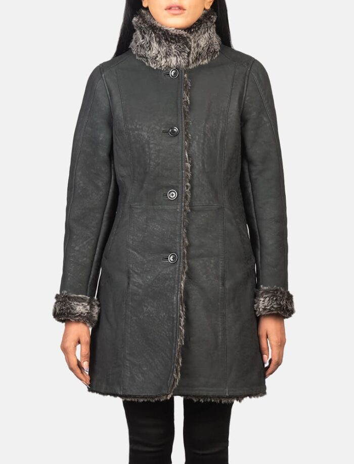 Erica Shearling Black Leather Coat