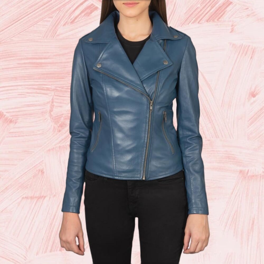 Flashback Blue Leather Biker Jacket