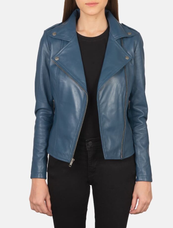 Flashback Blue Leather Biker Jacket