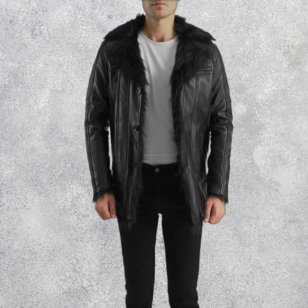 Furcliff Black Leather Coat