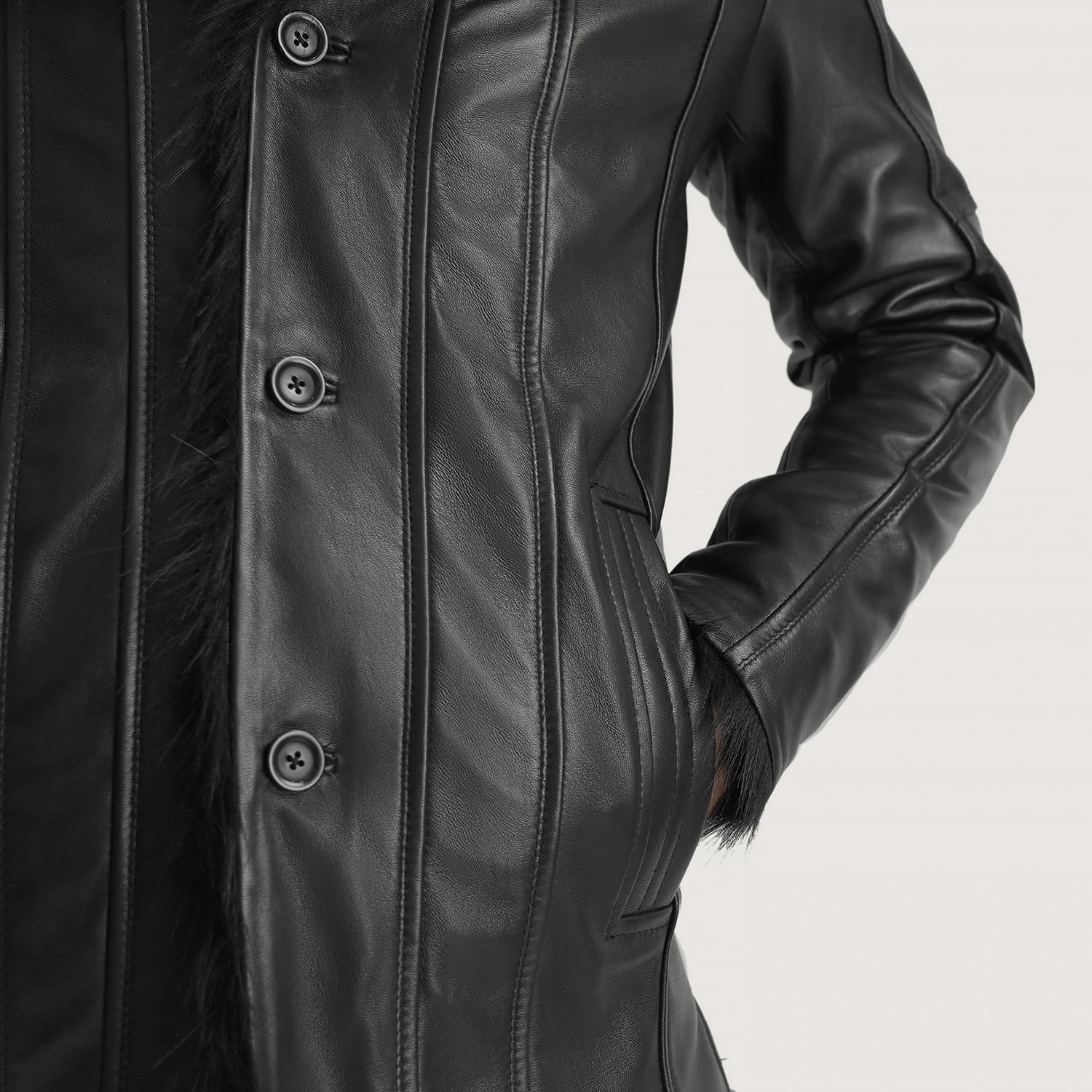 Furcliff Black Leather Coat 6