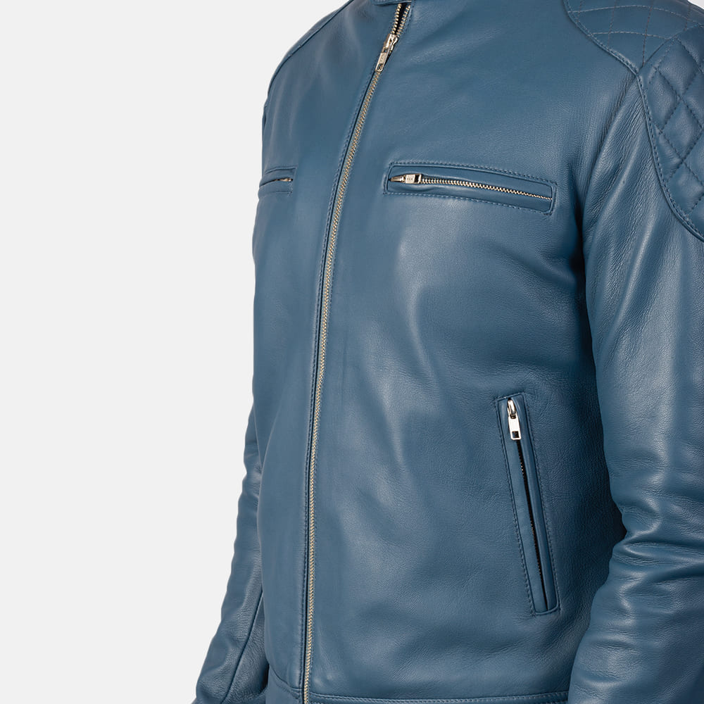 Gatsby Blue Leather Biker Jacket 6