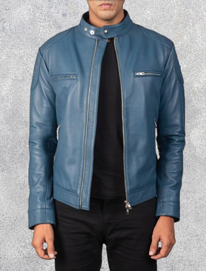 Gatsby Blue Leather Biker Jacket