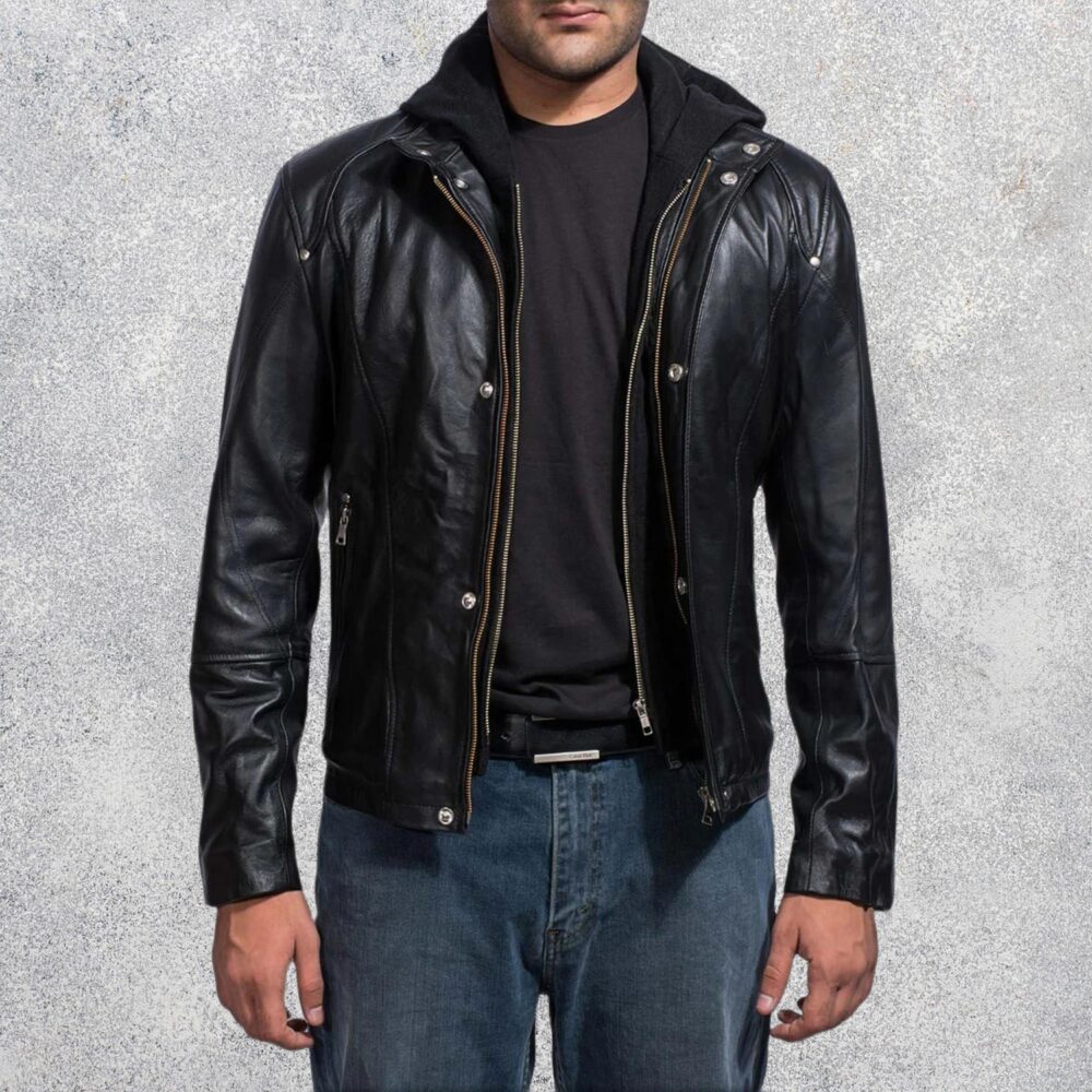 Highschool Black Hooded Leather Jacket
