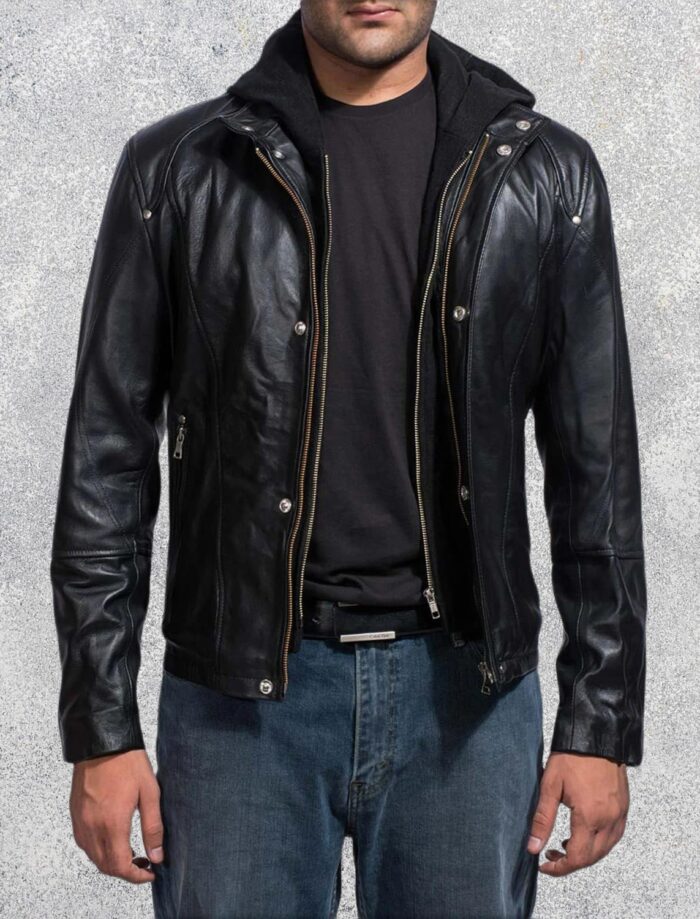 Highschool Black Hooded Leather Jacket