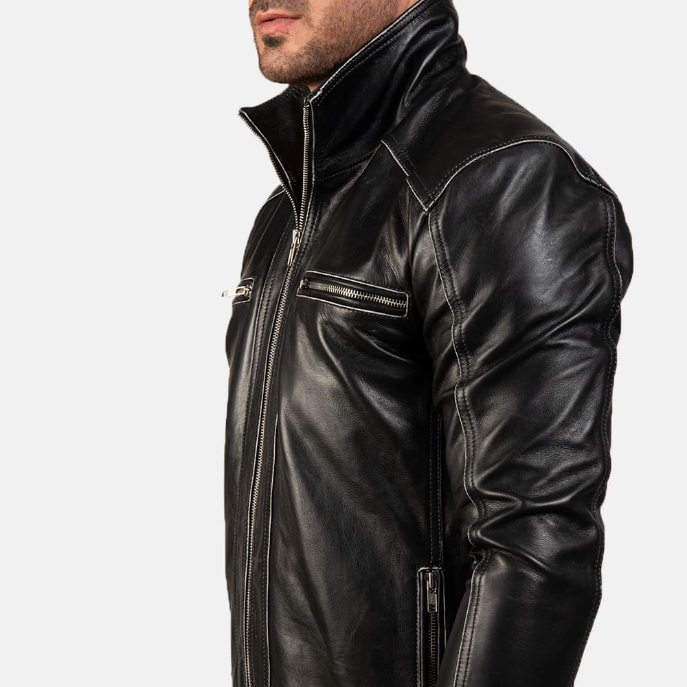 Hudson Black Leather Biker Jacket 6