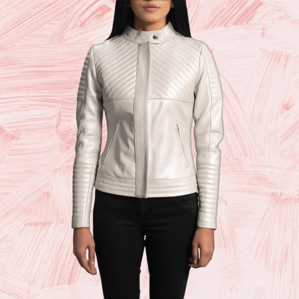 Ice Maiden Silver Quilted Leather Biker Jacket