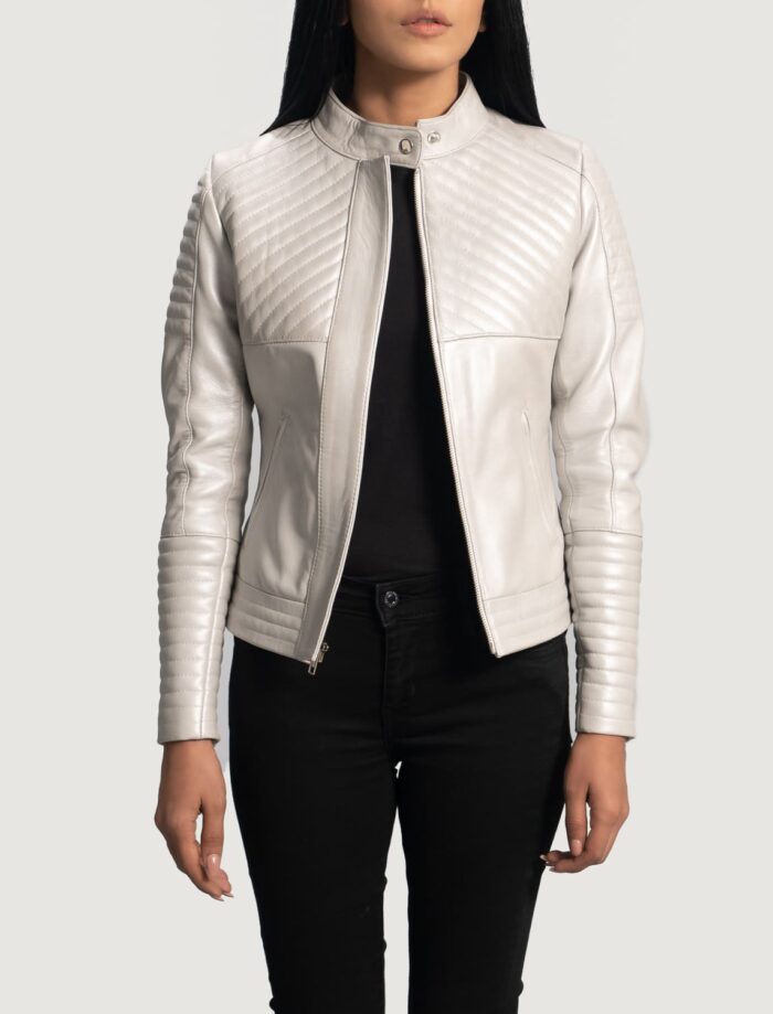 Ice Maiden Silver Quilted Leather Biker Jacket