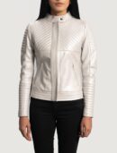 Ice Maiden Silver Quilted Leather Biker Jacket