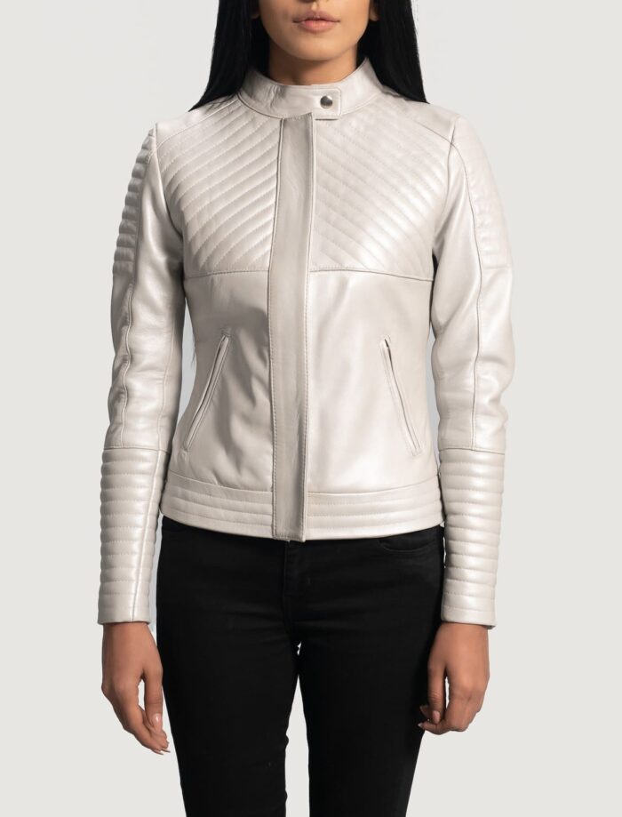 Ice Maiden Silver Quilted Leather Biker Jacket